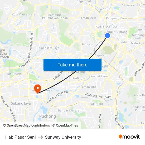 Hab Pasar Seni to Sunway University map