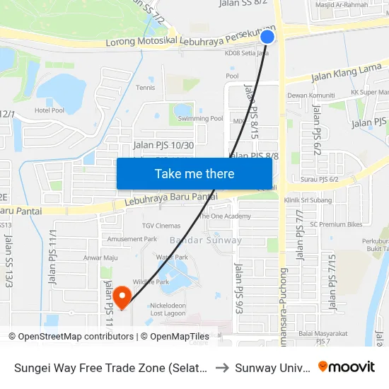 Sungei Way Free Trade Zone (Selatan) (Pj744) to Sunway University map