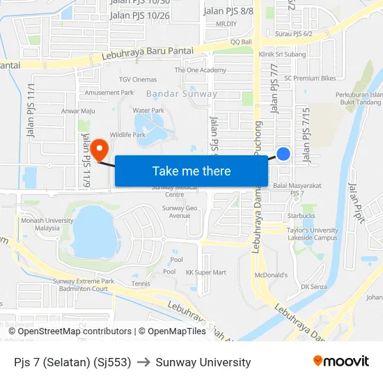 Pjs 7 (Selatan) (Sj553) to Sunway University map