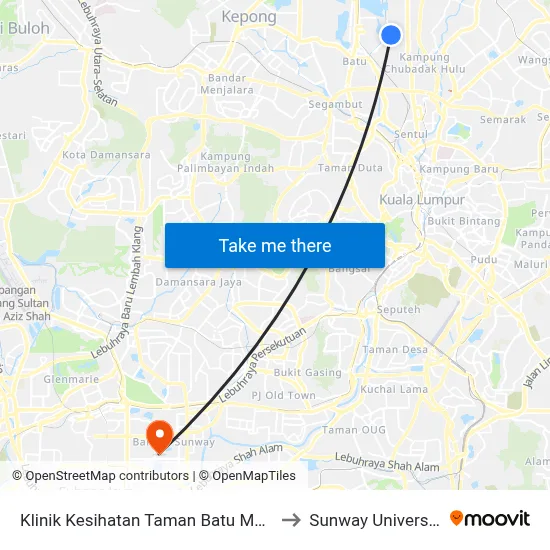 Klinik Kesihatan Taman Batu Muda to Sunway University map