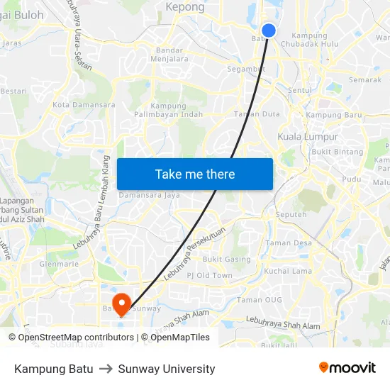 Kampung Batu to Sunway University map