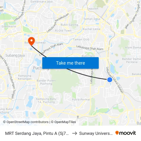 MRT Serdang Jaya, Pintu A (Sj786) to Sunway University map