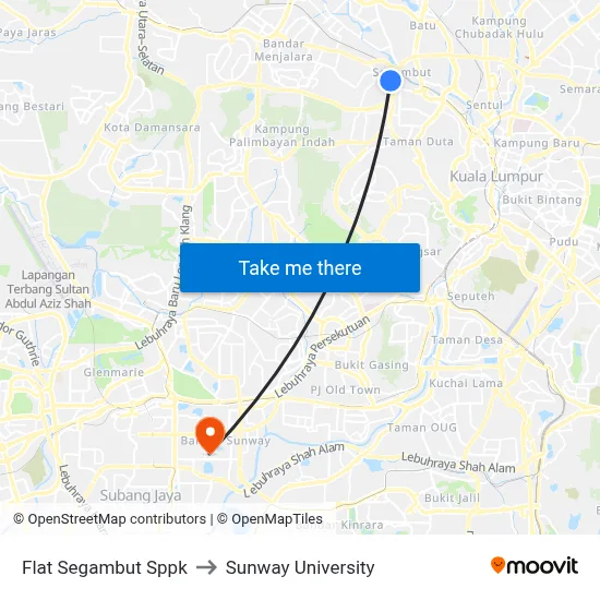 Flat Segambut Sppk to Sunway University map