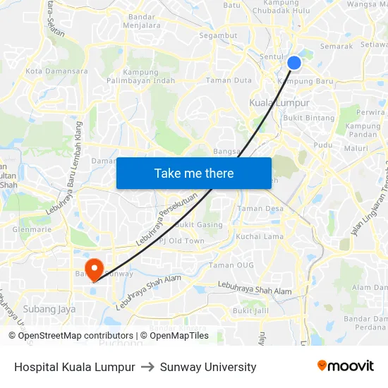 Hospital Kuala Lumpur to Sunway University map