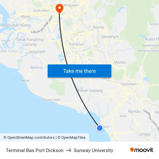 Terminal Bas Port Dickson to Sunway University map