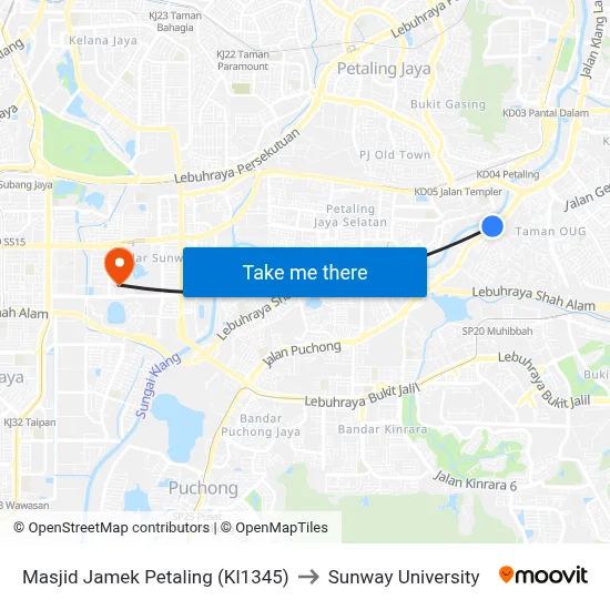 Masjid Jamek Petaling (Kl1345) to Sunway University map