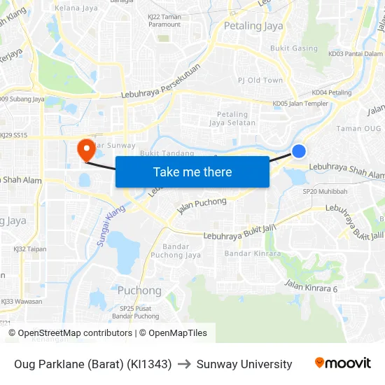 Oug Parklane (Barat) (Kl1343) to Sunway University map