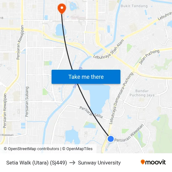 Setia Walk (Utara) (Sj449) to Sunway University map