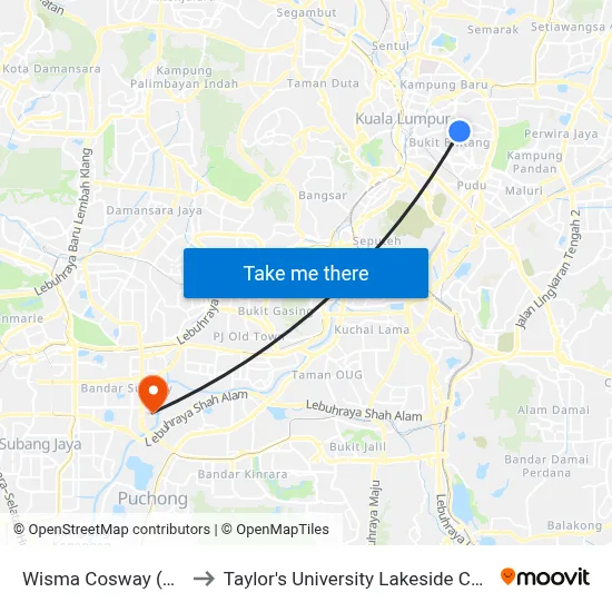 Wisma Cosway (Kl83) to Taylor's University Lakeside Campus map