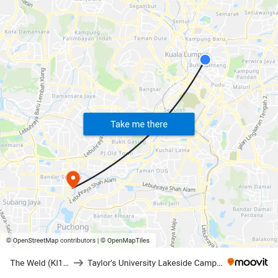 The Weld (Kl19) to Taylor's University Lakeside Campus map
