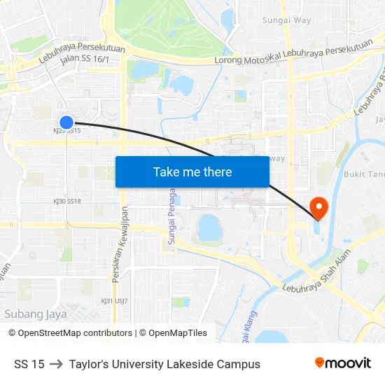 SS 15 to Taylor's University Lakeside Campus map