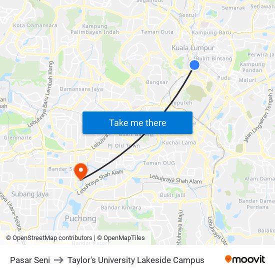 Pasar Seni to Taylor's University Lakeside Campus map