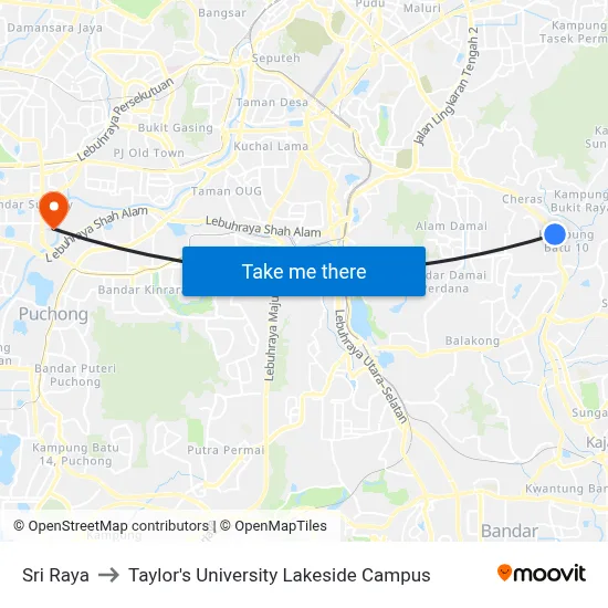 Sri Raya to Taylor's University Lakeside Campus map