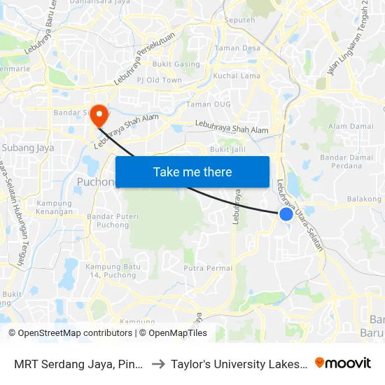 MRT Serdang Jaya, Pintu A (Sj786) to Taylor's University Lakeside Campus map