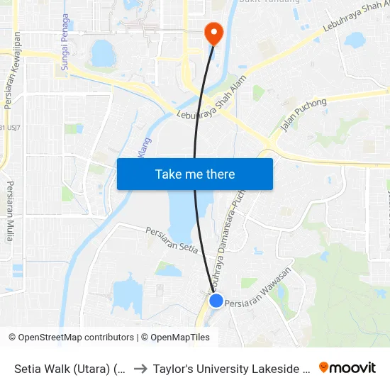 Setia Walk (Utara) (Sj449) to Taylor's University Lakeside Campus map