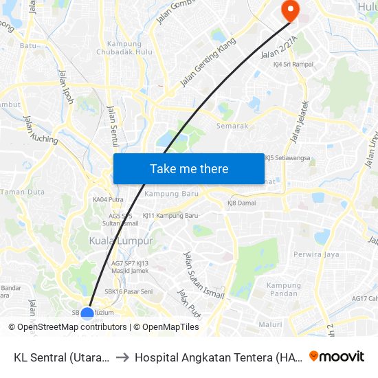 KL Sentral (Utara) (Kl1077) to Hospital Angkatan Tentera (HAT) Tuanku Mizan map