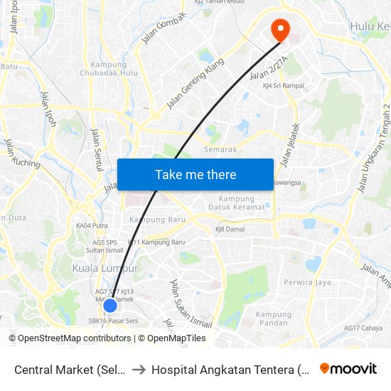 Central Market (Selatan) (Kl109) to Hospital Angkatan Tentera (HAT) Tuanku Mizan map