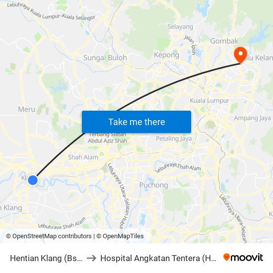 Hentian Klang (Bsn) (Bd580) to Hospital Angkatan Tentera (HAT) Tuanku Mizan map