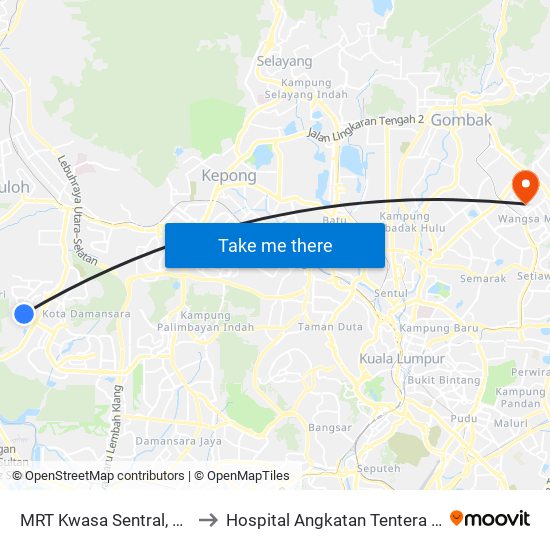 MRT Kwasa Sentral, Pintu A (Sa1020) to Hospital Angkatan Tentera (HAT) Tuanku Mizan map