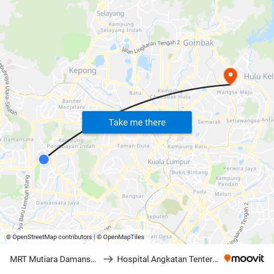 MRT Mutiara Damansara, Pintu B (Pj809) to Hospital Angkatan Tentera (HAT) Tuanku Mizan map