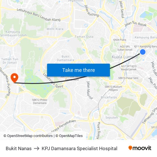 Bukit Nanas to KPJ Damansara Specialist Hospital map