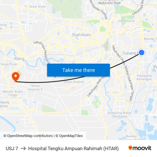 USJ 7 to Hospital Tengku Ampuan Rahimah (HTAR) map