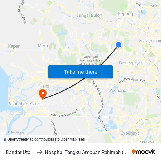 Bandar Utama to Hospital Tengku Ampuan Rahimah (HTAR) map