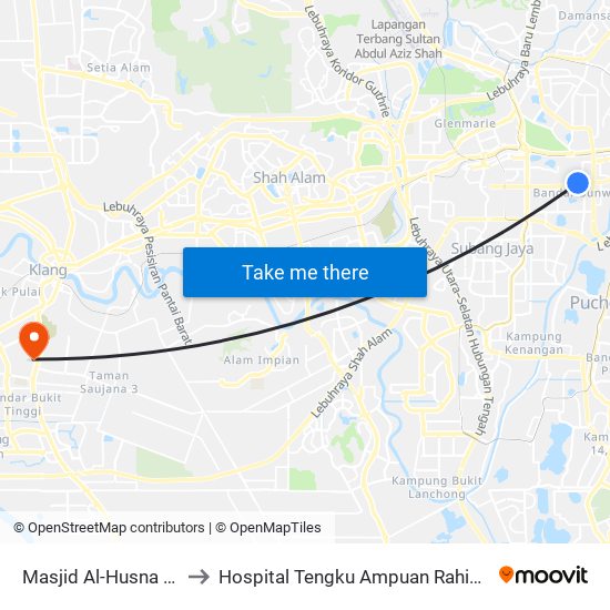 Masjid Al-Husna (Pj614) to Hospital Tengku Ampuan Rahimah (HTAR) map