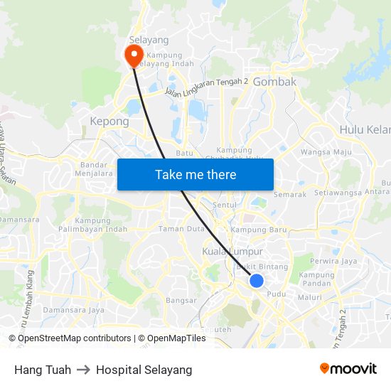 Hang Tuah to Hospital Selayang map