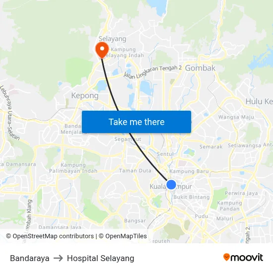 Bandaraya to Hospital Selayang map