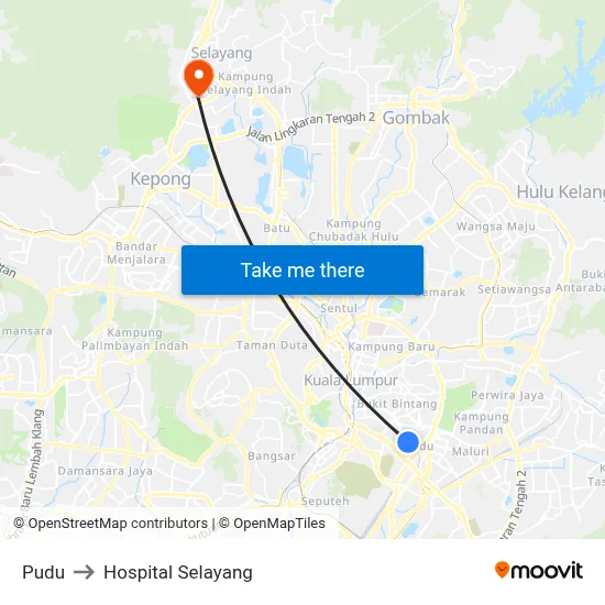 Pudu to Hospital Selayang map
