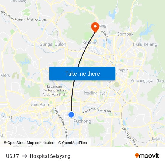 USJ 7 to Hospital Selayang map