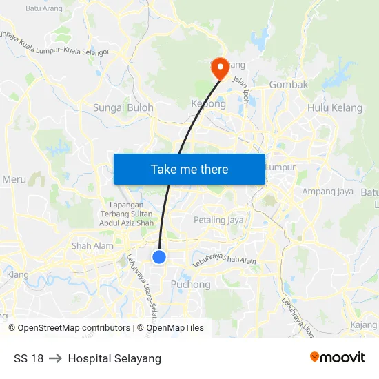 SS 18 to Hospital Selayang map