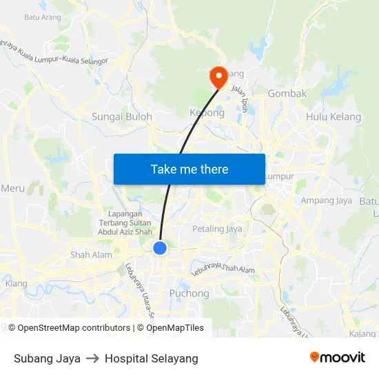 Subang Jaya to Hospital Selayang map