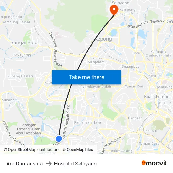 Ara Damansara to Hospital Selayang map