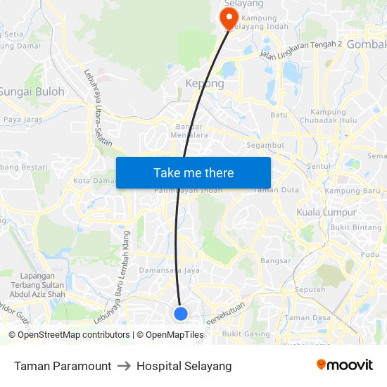 Taman Paramount to Hospital Selayang map