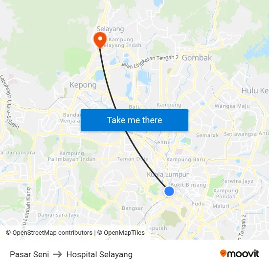 Pasar Seni to Hospital Selayang map