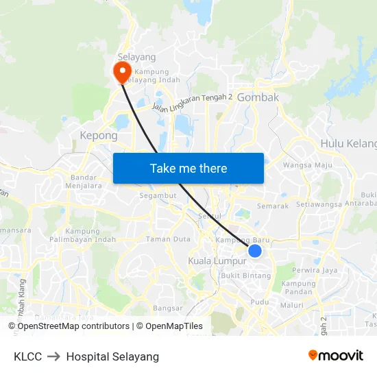 KLCC to Hospital Selayang map