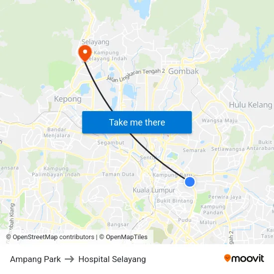 Ampang Park to Hospital Selayang map