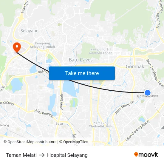 Taman Melati to Hospital Selayang map