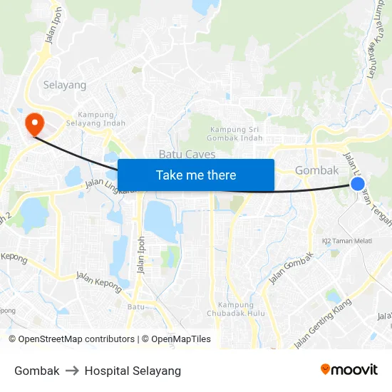 Gombak to Hospital Selayang map