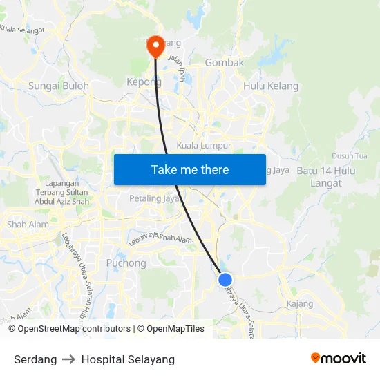 Serdang to Hospital Selayang map