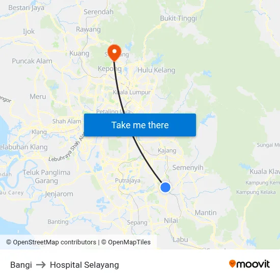 Bangi to Hospital Selayang map