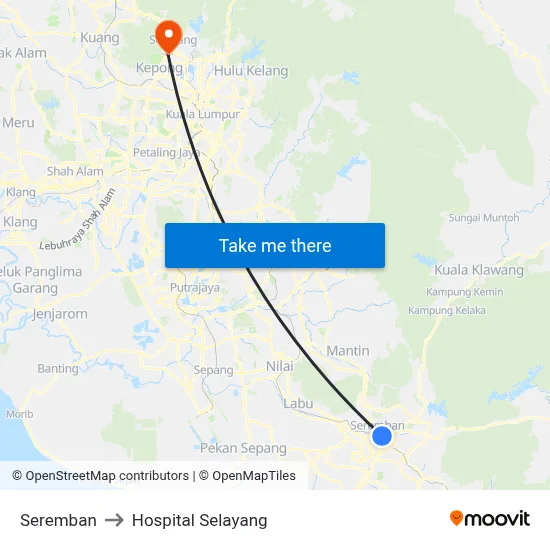 Seremban to Hospital Selayang map