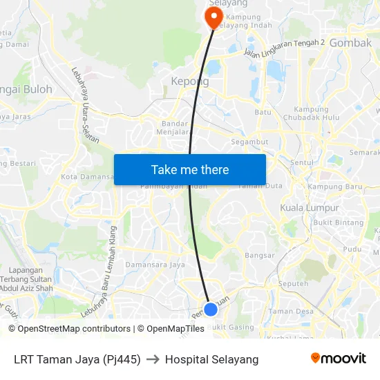 LRT Taman Jaya (Pj445) to Hospital Selayang map