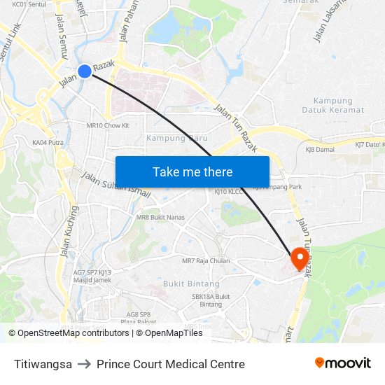 Titiwangsa to Prince Court Medical Centre map