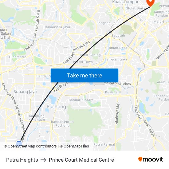 Putra Heights to Prince Court Medical Centre map