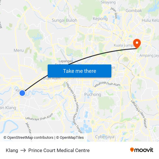 Klang to Prince Court Medical Centre map