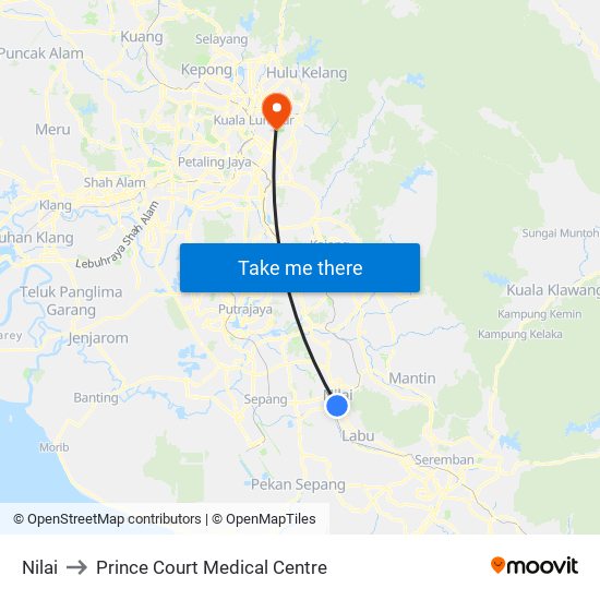 Nilai to Prince Court Medical Centre map