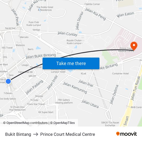 Bukit Bintang to Prince Court Medical Centre map